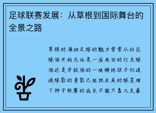 足球联赛发展：从草根到国际舞台的全景之路