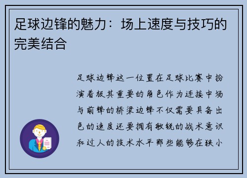 足球边锋的魅力：场上速度与技巧的完美结合